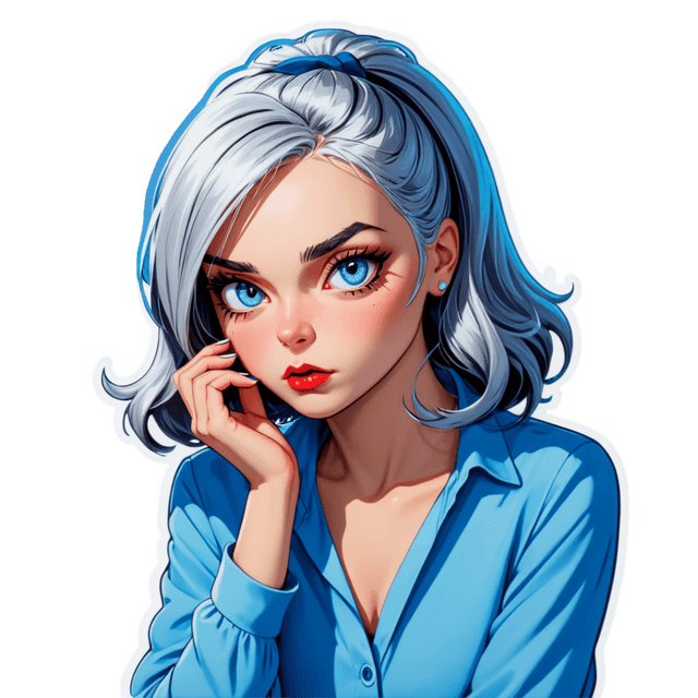 silver hair blue eyes woman, nails and pouting sticker