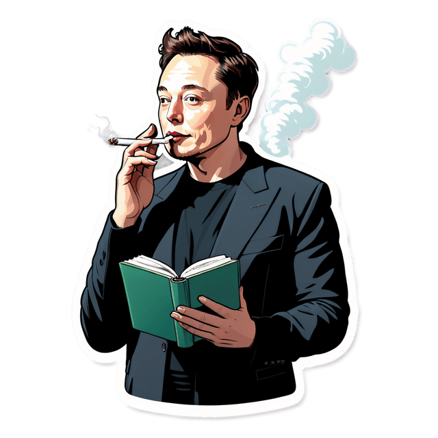 elon musk smoking a joint reading a book sticker