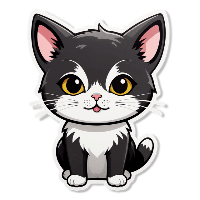 a small cat with big head cute black and white sticker