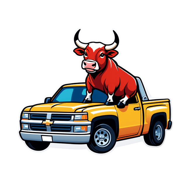 a bull sitting in a pickup truck sticker